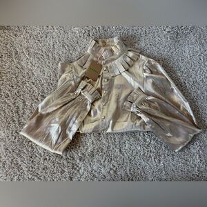 Boden Metallic Gold Pleated Blouse